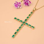 Cross Pendant 18k Gold Plated 925 Sterling Silver Pendant Emerald Cross Pendant With 16+2 inch Chain For Women Christmas Gift