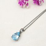 Sky Blue Topaz Pendant 925 Sterling Silver Pan Shape Topaz Pendant With Over Black Oxidized 16+2' Chain Dainty Pendant Handmade Gift For Her