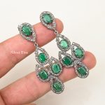 Natural Emerald Earring With Pave Diamond 925 Sterling Silver And Black oxidized Handmade Silver Jewelry Wedding And Anniversary gifts.