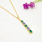 Bar Pendant Natural Emerald & Tanzanite Multi Stone Vertical Pendant