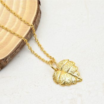 18k Gold Plated Textured Leaf Pendant 925 Sterling Silver Leaf Necklace